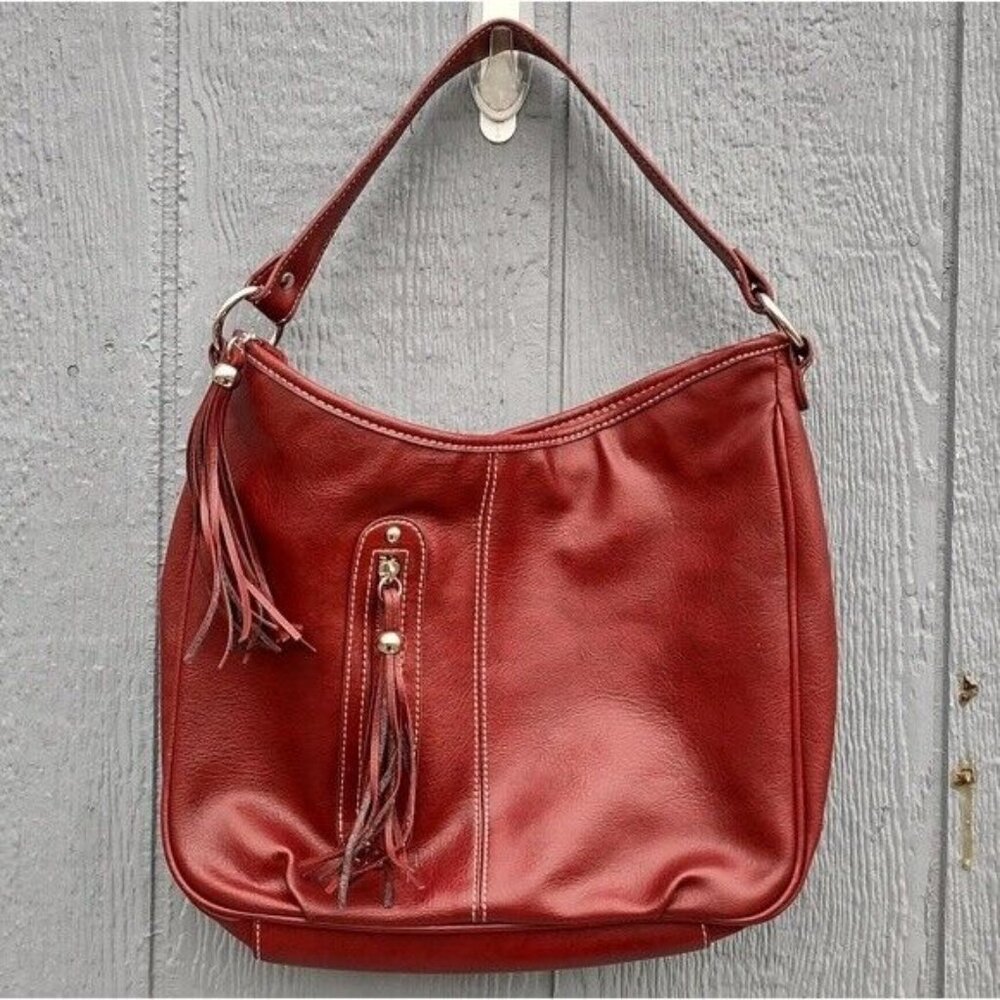 Vintage Nine West Faux Leather Hobo Bag Tassel Red Southwest‎ Shoulder Bag